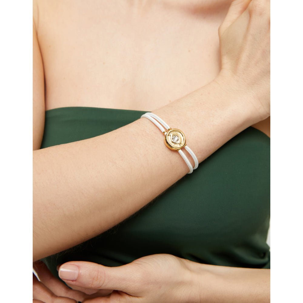 Unode50 18K Gold Plated Double White Leather Birthstone Eye Bracelet - MococoUNOde50PUL2601BLCORO0MBracelets