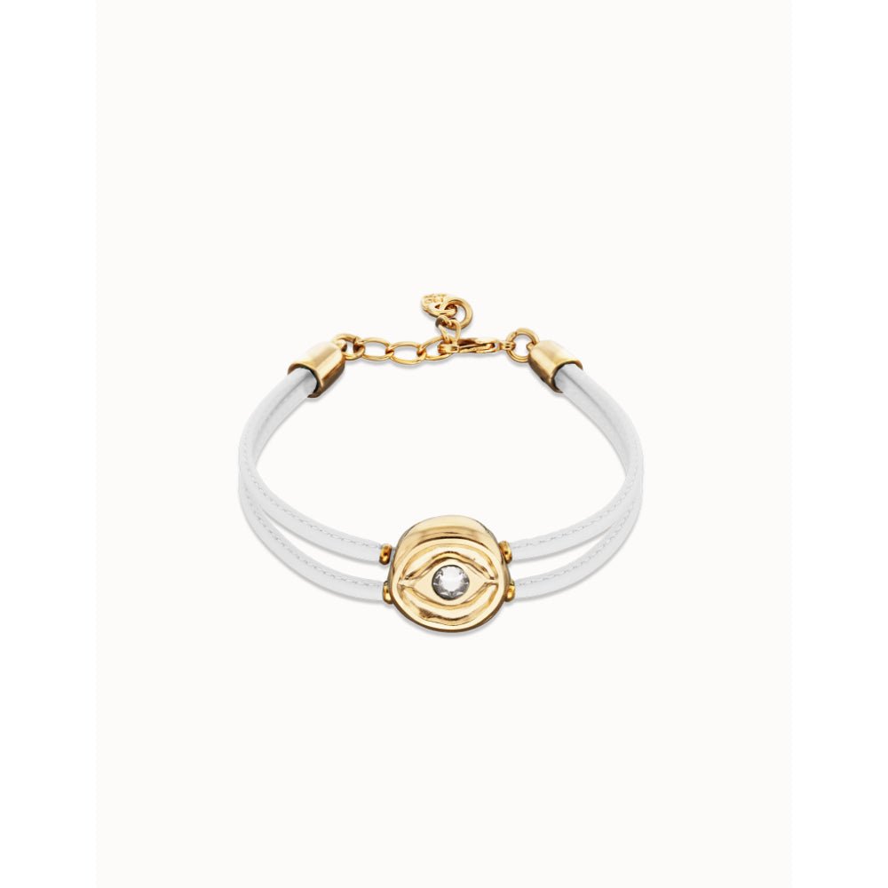 Unode50 18K Gold Plated Double White Leather Birthstone Eye Bracelet - MococoUNOde50PUL2601-18KWHTBracelet