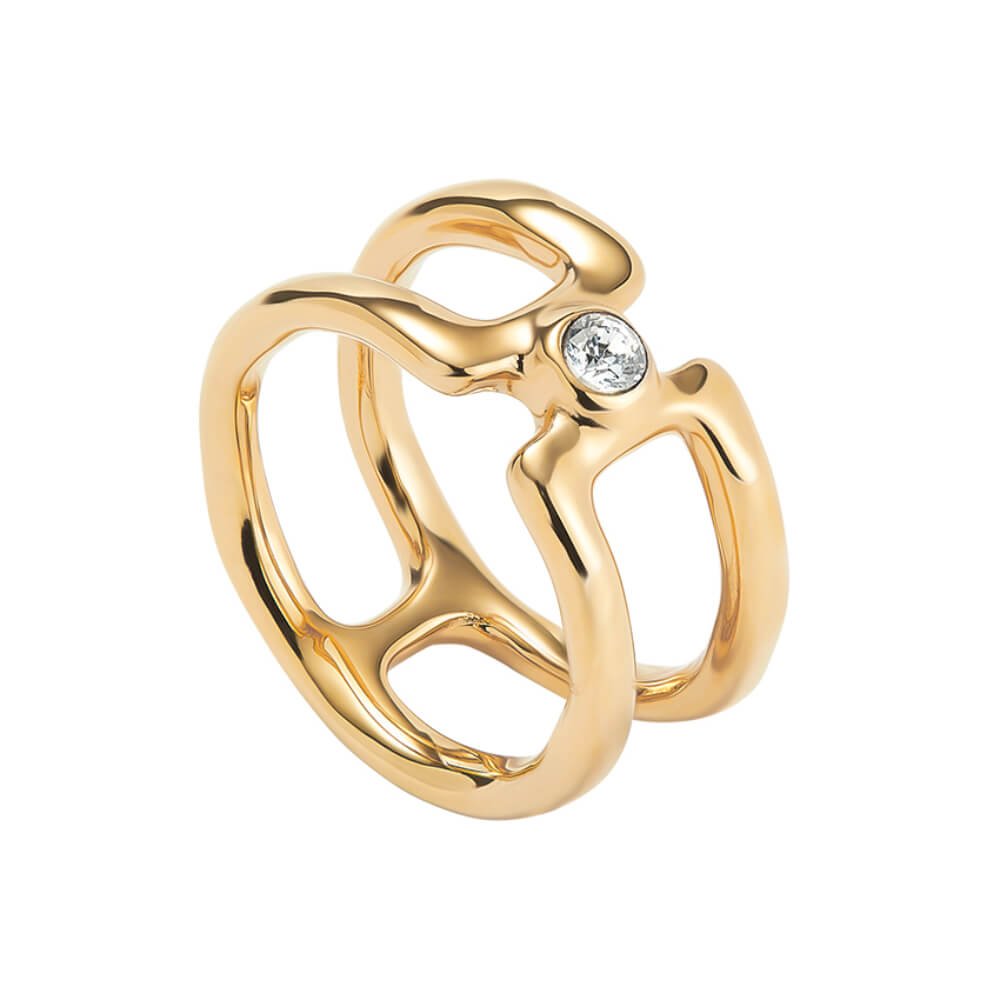 UNOde50 18K Gold - Plated Double White Topaz Ring - MococoUNOde50ANI0816BLNORO12Rings