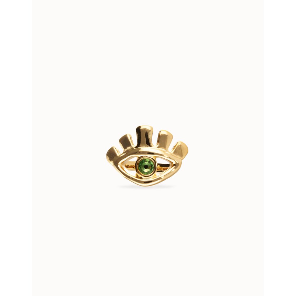 Unode50 18K Gold Plated Eye - Shaped Faceted Green Crystal Ring - MococoUNOde50ANI0855-12-18KRings