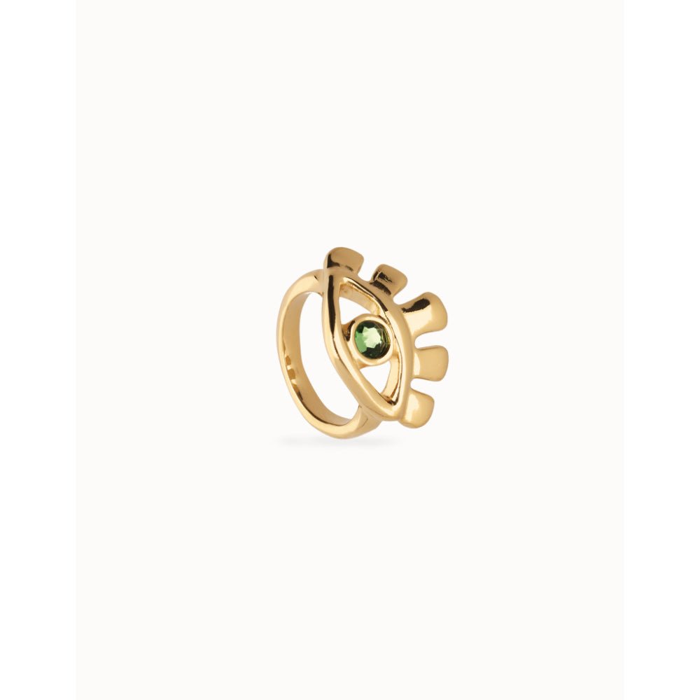 Unode50 18K Gold Plated Eye - Shaped Faceted Green Crystal Ring - MococoUNOde50ANI0855-12-18KRings
