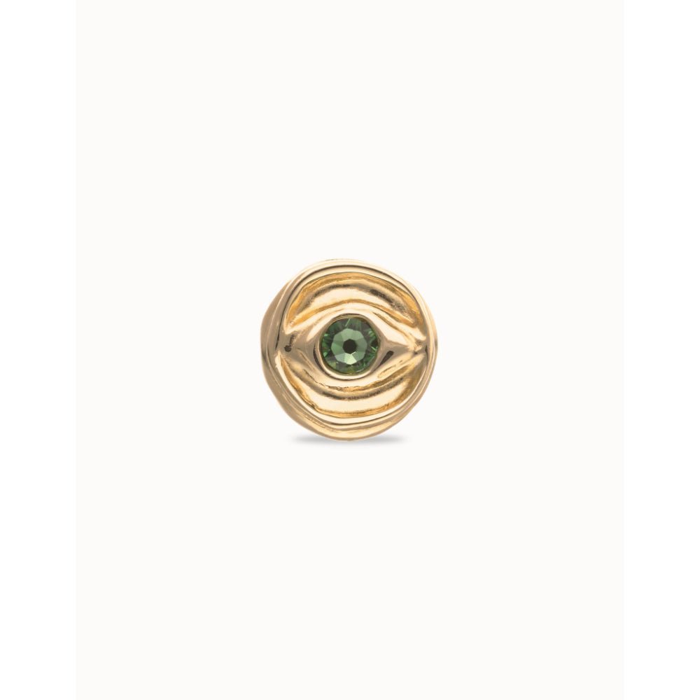 Unode50 18K Gold Plated Eye - Shaped Signet Faceted Green Crystal Ring - MococoUNOde50ANI0856VRDORO12Rings