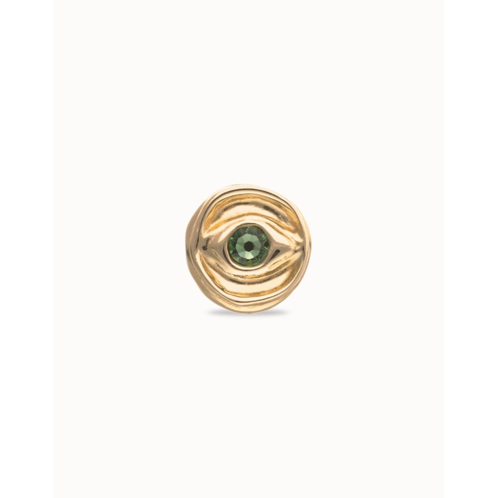 Unode50 18K Gold Plated Eye - Shaped Signet Faceted Green Crystal Ring - MococoUNOde50ANI0856-12-18KRings
