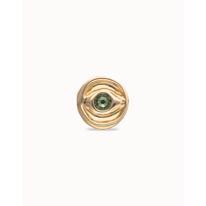 Unode50 18K Gold Plated Eye - Shaped Signet Faceted Green Crystal Ring - MococoUNOde50ANI0856-12-18KRings