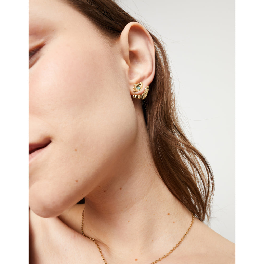 Unode50 18K Gold Plated Eye - Shaped Verde Crystal Stud Earrings image 1