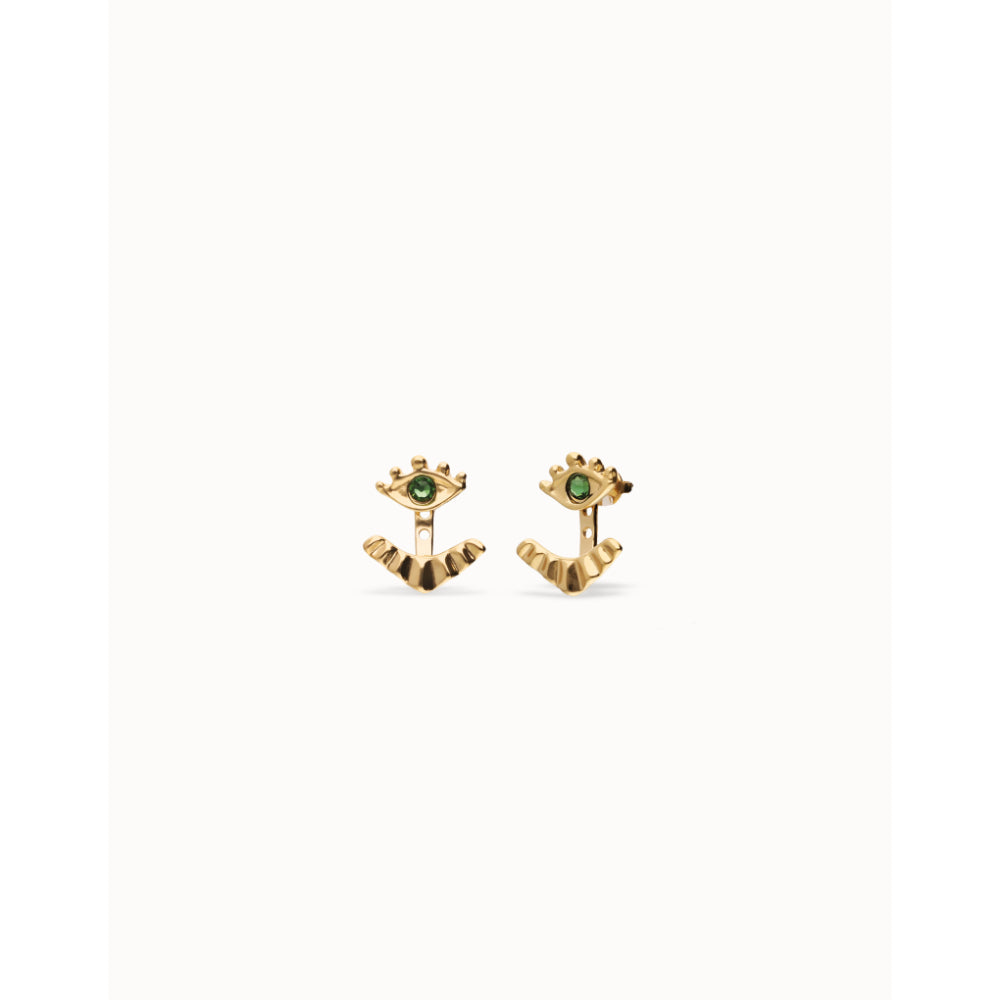 Unode50 18K Gold Plated Eye - Shaped Verde Crystal Stud Earrings image 2