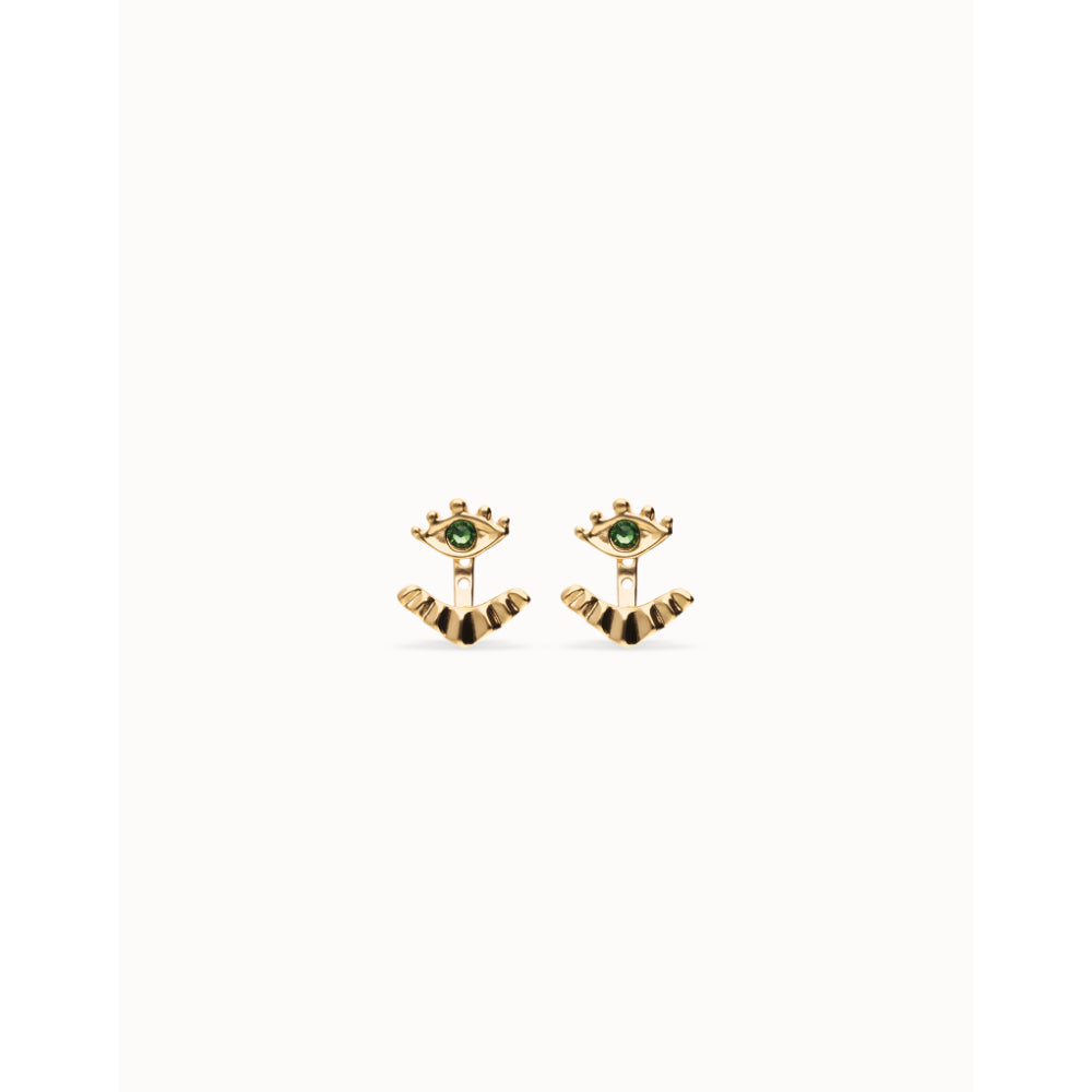 Unode50 18K Gold Plated Eye - Shaped Verde Crystal Stud Earrings image