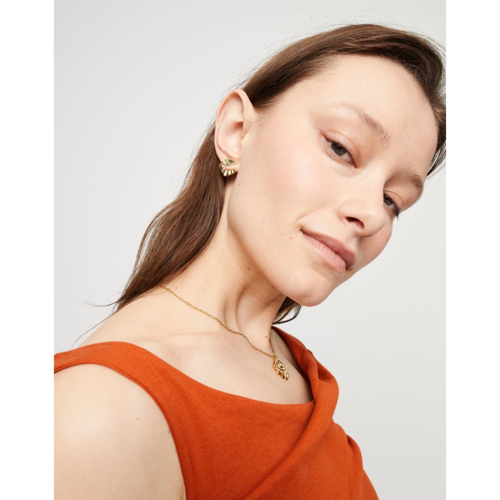 Unode50 18K Gold Plated Eye - Shaped Verde Crystal Stud Earrings - MococoUNOde50PEN1006-18KEarrings