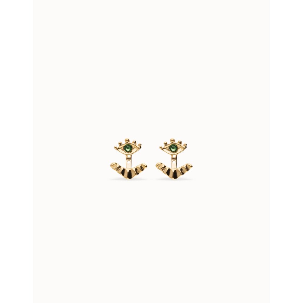Unode50 18K Gold Plated Eye - Shaped Verde Crystal Stud Earrings - MococoUNOde50PEN1006VRDORO0UEarrings