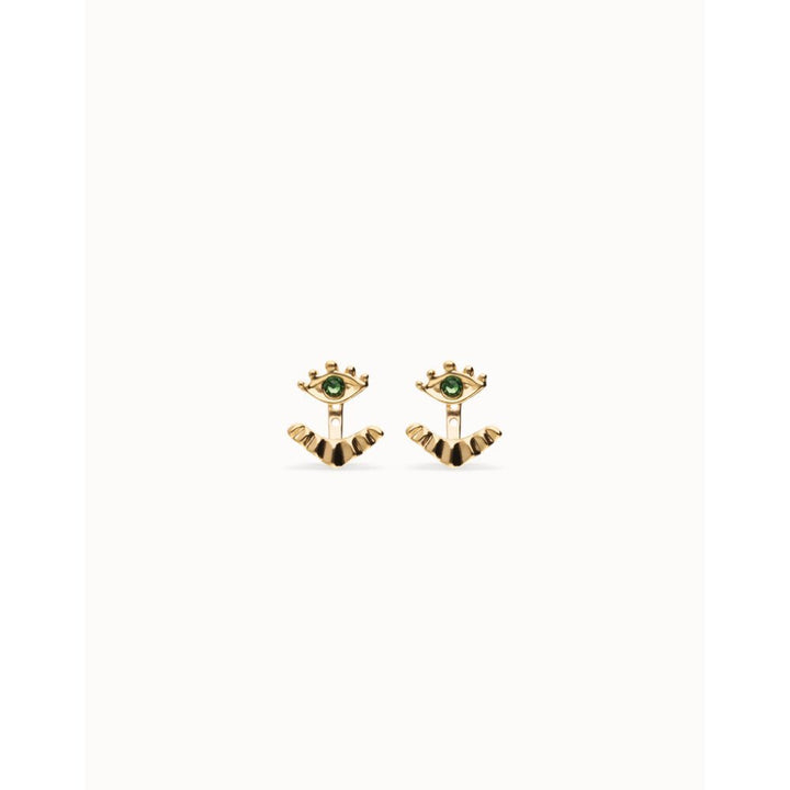 Unode50 18K Gold Plated Eye - Shaped Verde Crystal Stud Earrings - MococoUNOde50PEN1006VRDORO0UEarrings