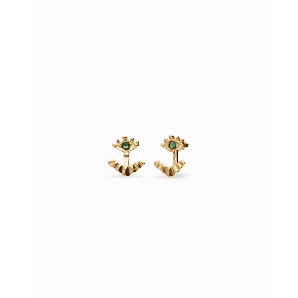 Unode50 18K Gold Plated Eye - Shaped Verde Crystal Stud Earrings - MococoUNOde50PEN1006VRDORO0UEarrings
