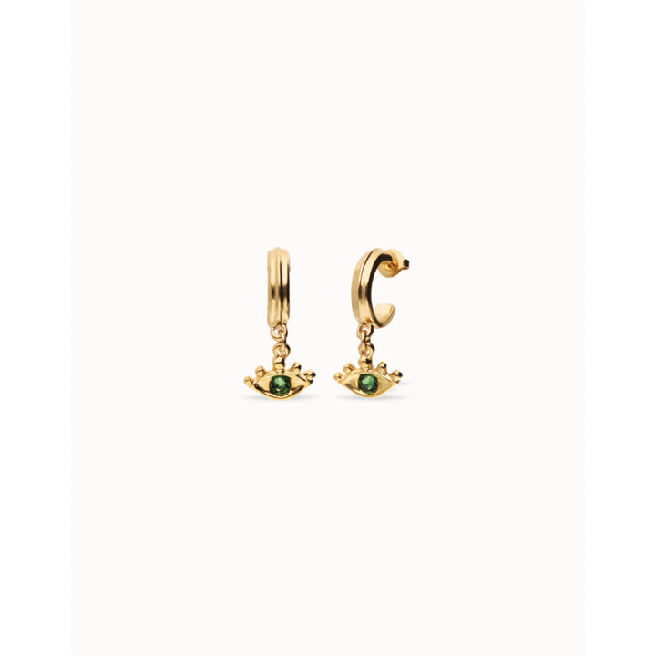Unode50 18K Gold Plated Eye - Shaped with Green Crystal Drop Earrings image