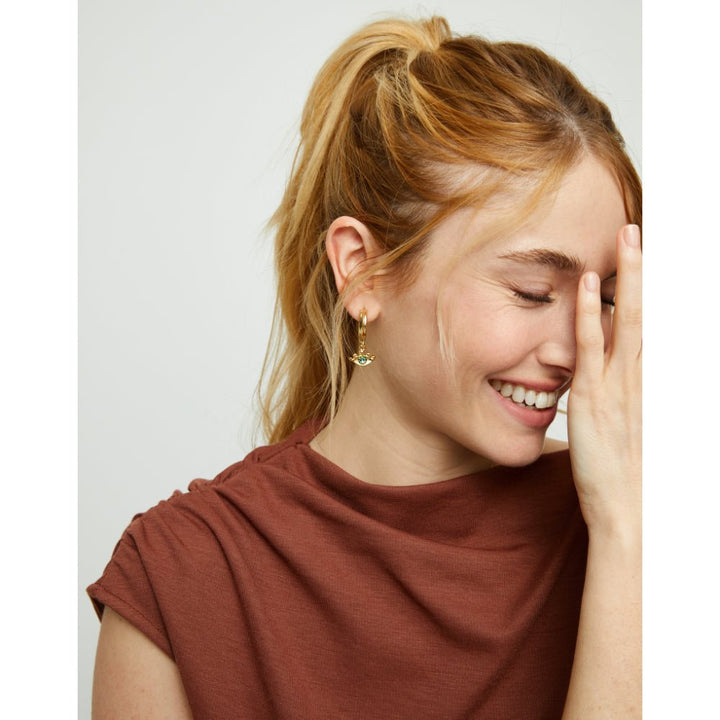 Unode50 18K Gold Plated Eye - Shaped with Green Crystal Drop Earrings - MococoUNOde50PEN1005VRDORO0UEarrings