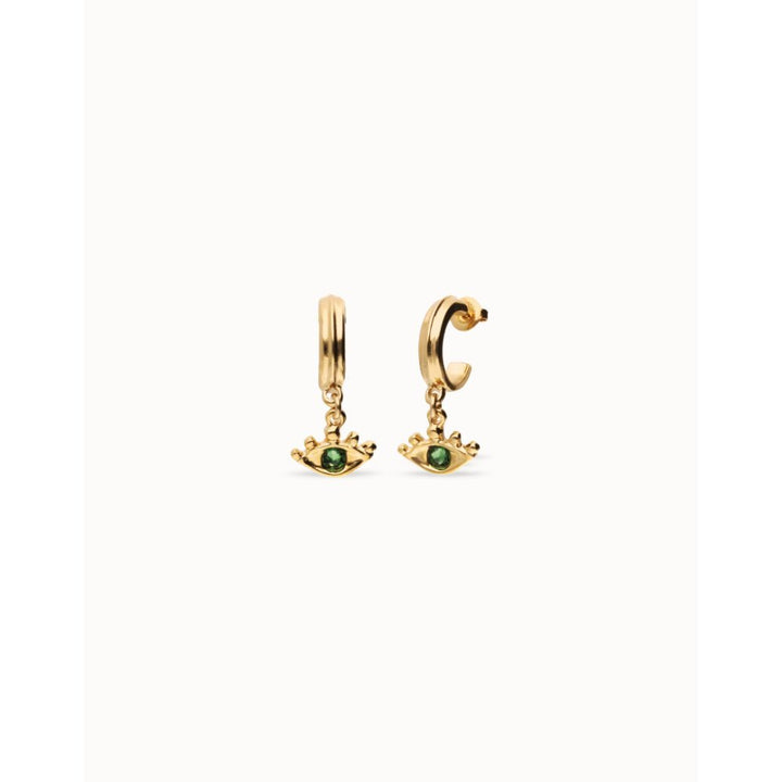 Unode50 18K Gold Plated Eye - Shaped with Green Crystal Drop Earrings - MococoUNOde50PEN1005VRDORO0UEarrings