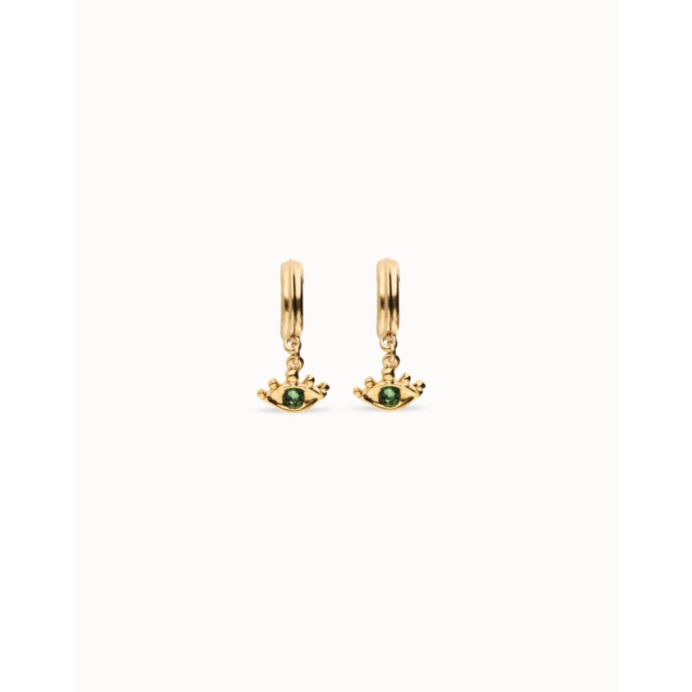 Unode50 18K Gold Plated Eye - Shaped with Green Crystal Drop Earrings - MococoUNOde50PEN1005VRDORO0UEarrings