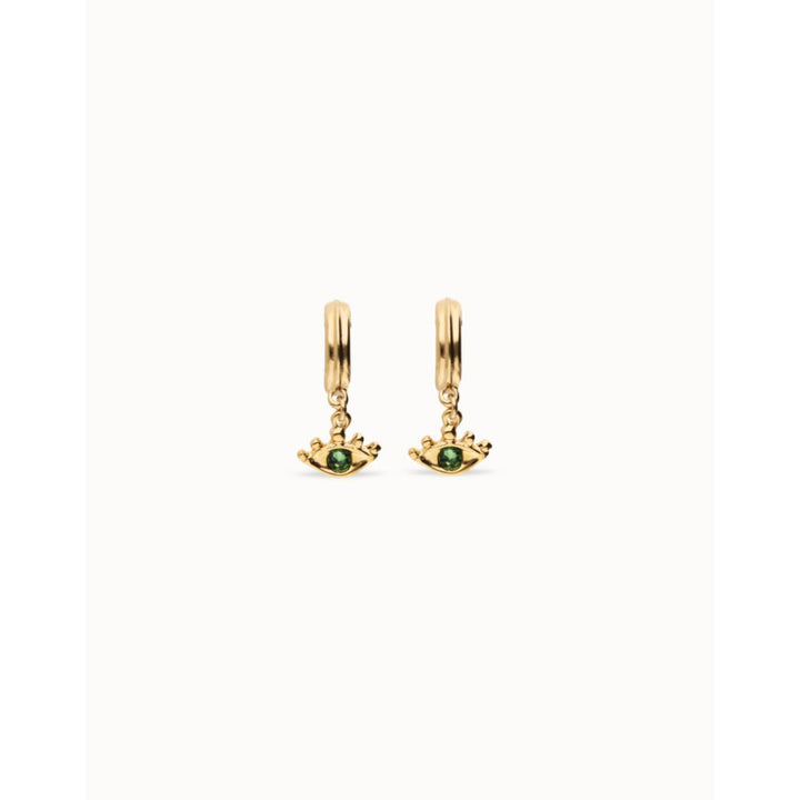 Unode50 18K Gold Plated Eye - Shaped with Green Crystal Drop Earrings - MococoUNOde50PEN1005VRDORO0UEarrings