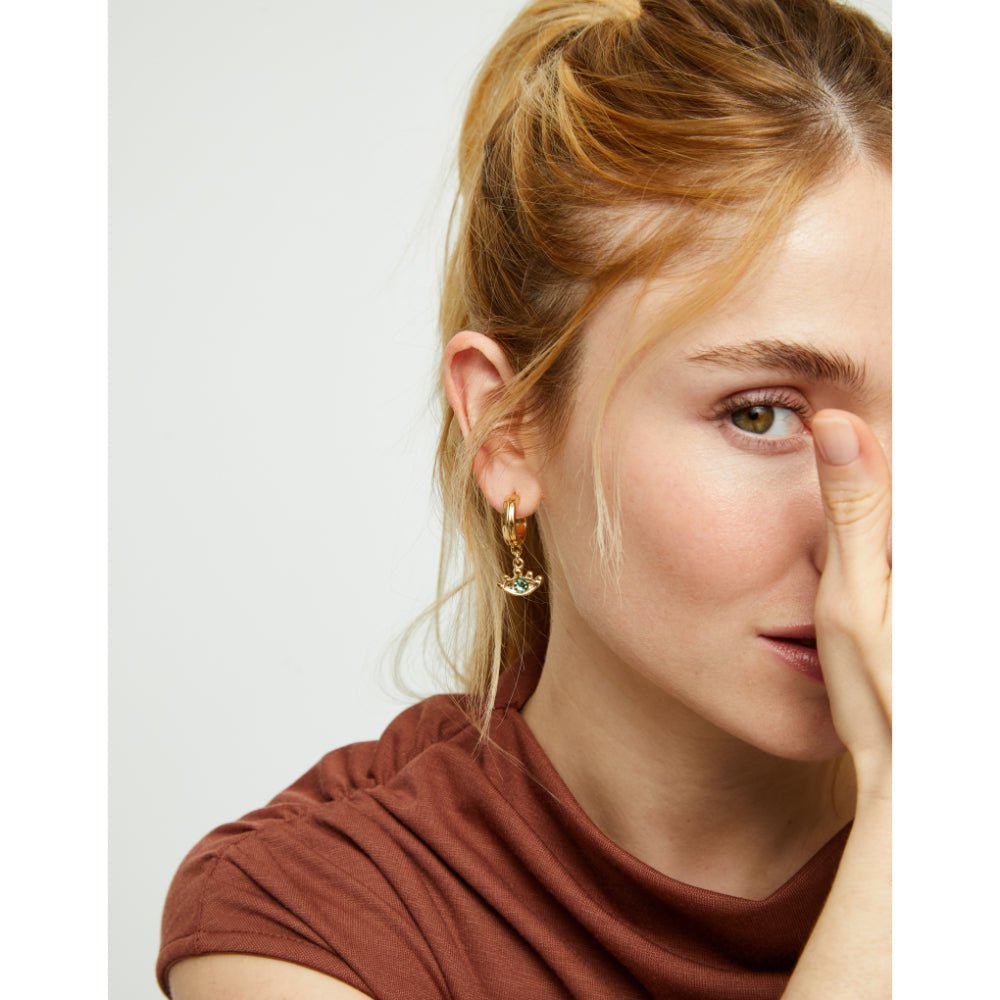 Unode50 18K Gold Plated Eye - Shaped with Green Crystal Drop Earrings - MococoUNOde50PEN1005-18KEarrings