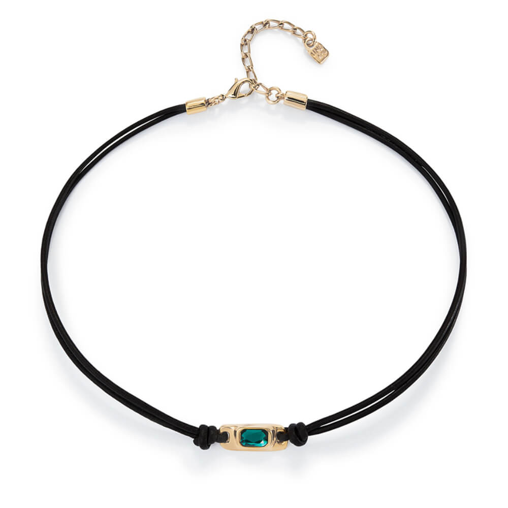 UNOde50 18K Gold - Plated Gray Crystal Leather Necklace - MococoUNOde50COL1966VRDORO0UNecklaces