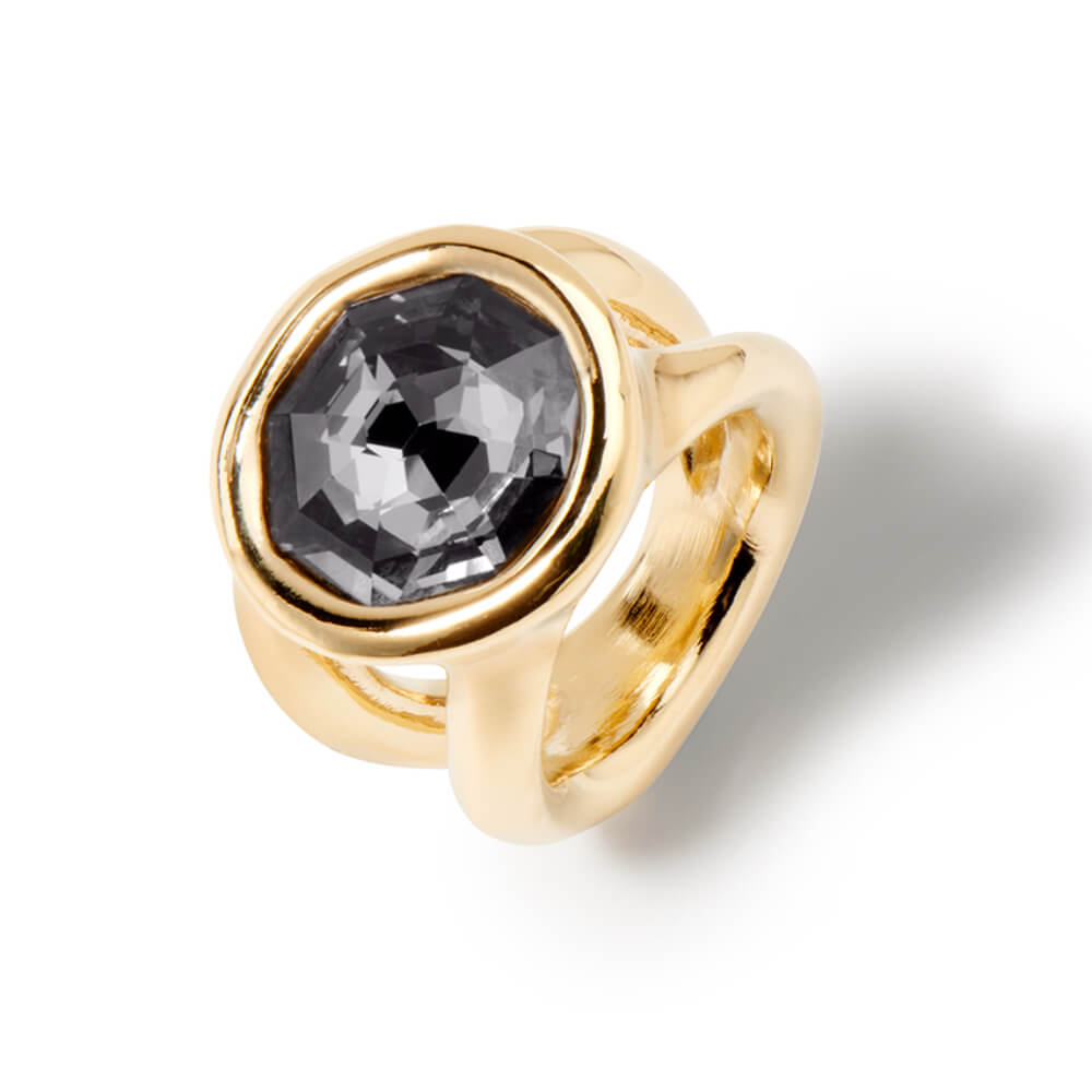 UNOde50 18K Gold - Plated Gray Crystal Ring - MococoUNOde50ANI0654GRSORO12Rings