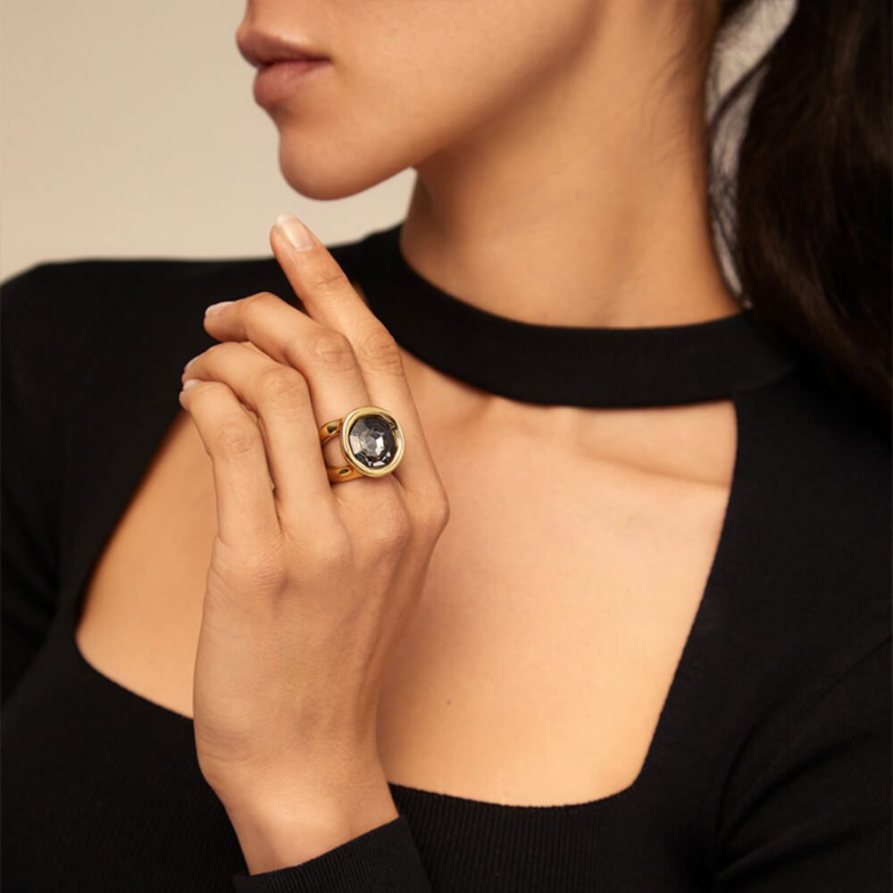 UNOde50 18K Gold - Plated Gray Crystal Ring - MococoUNOde50ANI0654GRSORO12Rings