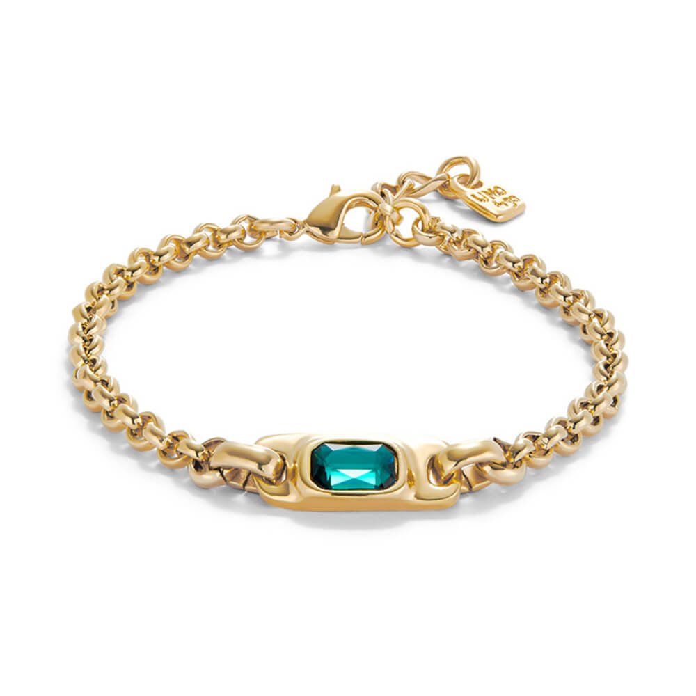 UNOde50 18K Gold - Plated Green Crystal Chain Bracelet - MococoUNOde50Bracelets