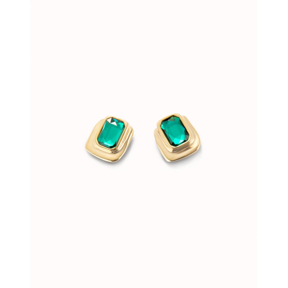 Unode50 18K Gold Plated Green Crystal Stud Earrings image 2