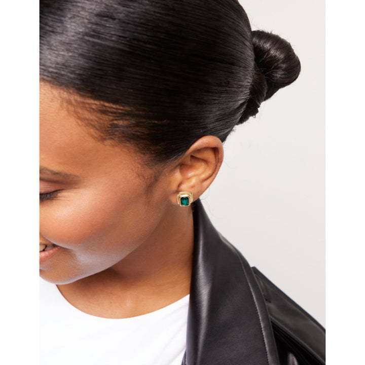 Unode50 18K Gold Plated Green Crystal Stud Earrings image 3