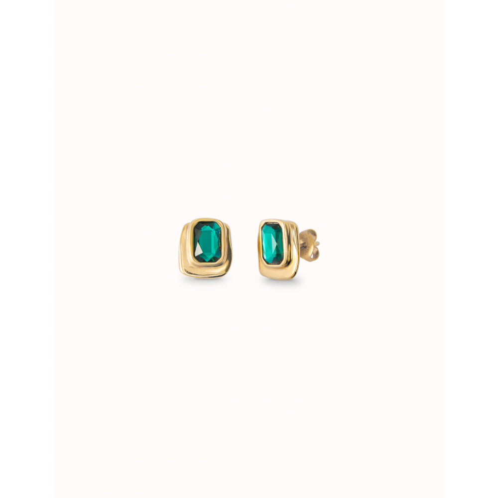 Unode50 18K Gold Plated Green Crystal Stud Earrings image