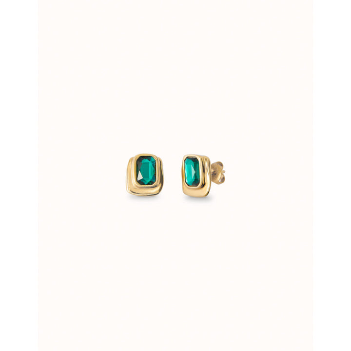 Unode50 18K Gold Plated Green Crystal Stud Earrings image