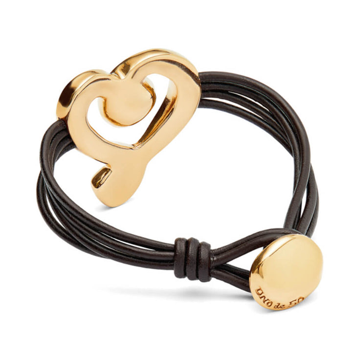 UNOde50 18K Gold - Plated Heart and Black Crystal Leather Bracelet - MococoUNOde50PUL2542NGRORO0MBracelets