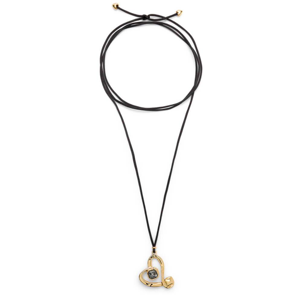 UNOde50 18K Gold - Plated Heart with Black Crystal Central Long Pendant - MococoUNOde50COL2012NGRORO0UNecklaces