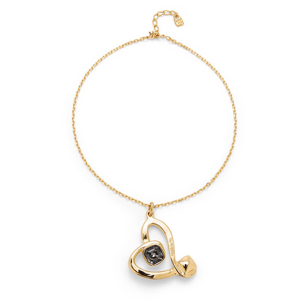 UNOde50 18K Gold - Plated Heart with Black Crystal Midsize Pendant - MococoUNOde50COL1989NGRORO0UNecklaces