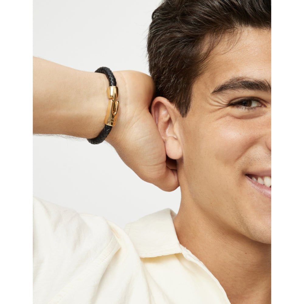 Unode50 18K Gold Plated Leather Braided Golden Clasp Bracelet - MococoUNOde50PUL2604-LBracelet