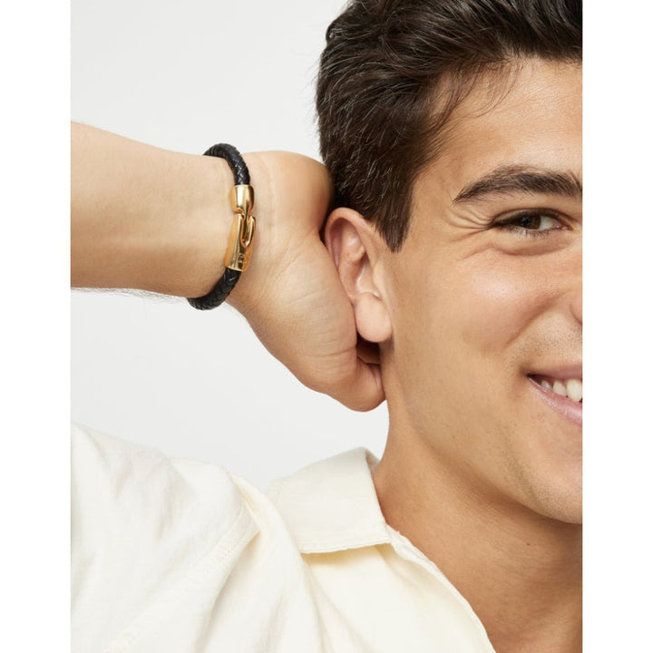 Unode50 18K Gold Plated Leather Braided Golden Clasp Bracelet - MococoUNOde50PUL2604-LBracelet