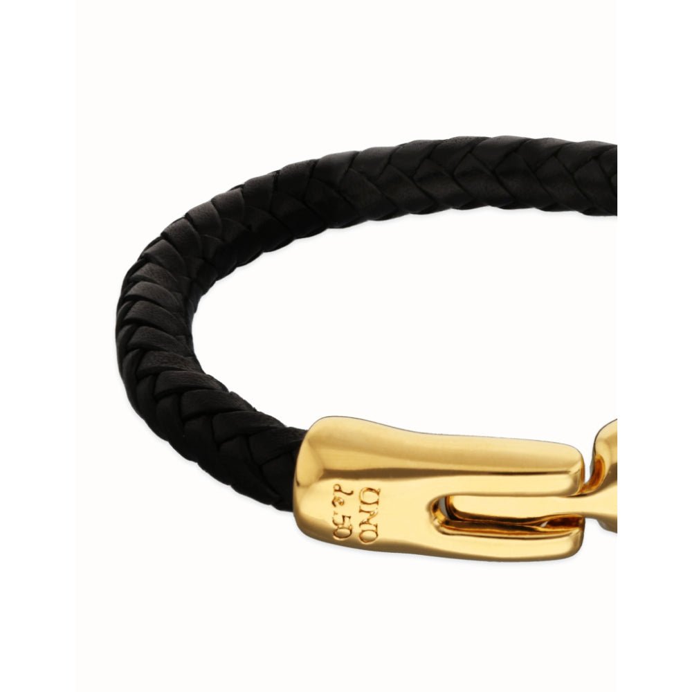Unode50 18K Gold Plated Leather Braided Golden Clasp Bracelet - MococoUNOde50PUL2604-LBracelet