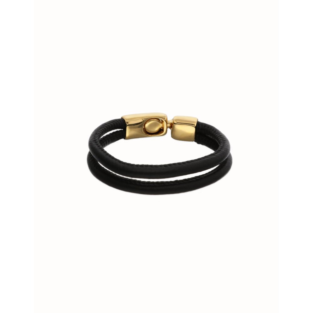 Unode50 18K Gold Plated Leather Golden Clasp Bracelet - MococoUNOde50PUL2597NGRORO0LBracelets
