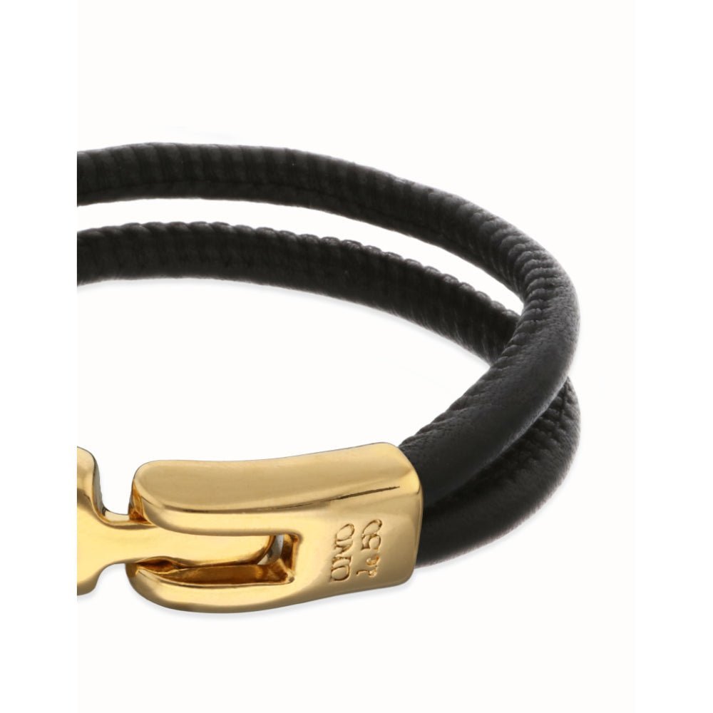Unode50 18K Gold Plated Leather Golden Clasp Bracelet - MococoUNOde50PUL2597NGRORO0LBracelets