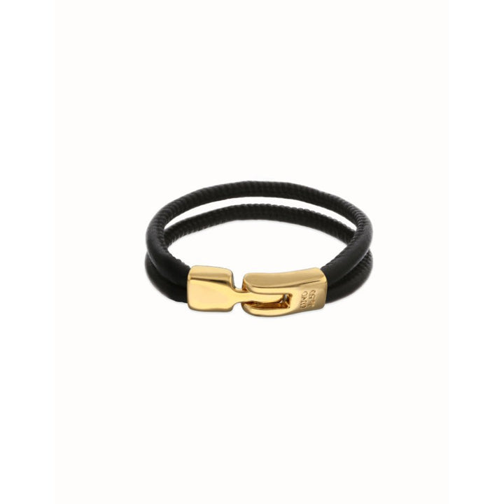 Unode50 18K Gold Plated Leather Golden Clasp Bracelet - MococoUNOde50PUL2597NGRORO0LBracelets