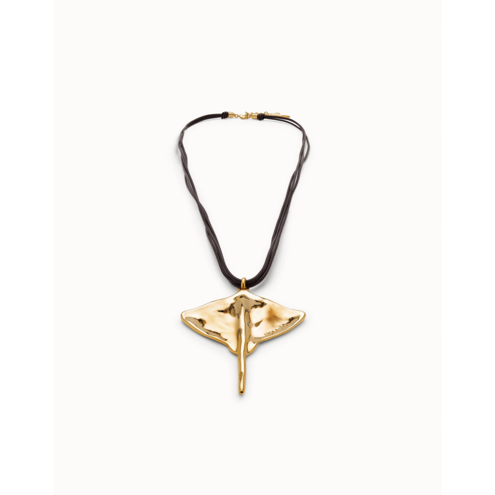 Unode50 18K Gold Plated Long Leather Pendant with Manta Ray Necklace image 2