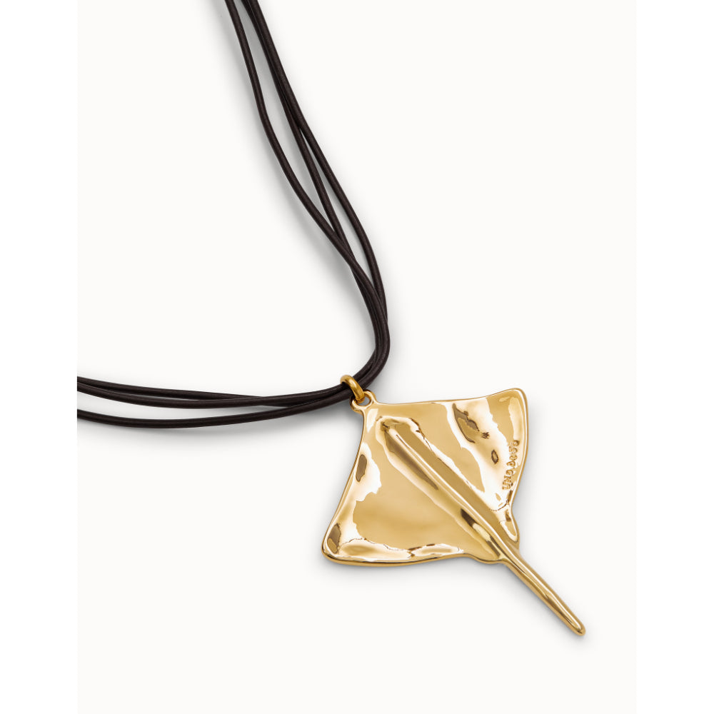 Unode50 18K Gold Plated Long Leather Pendant with Manta Ray Necklace image 4