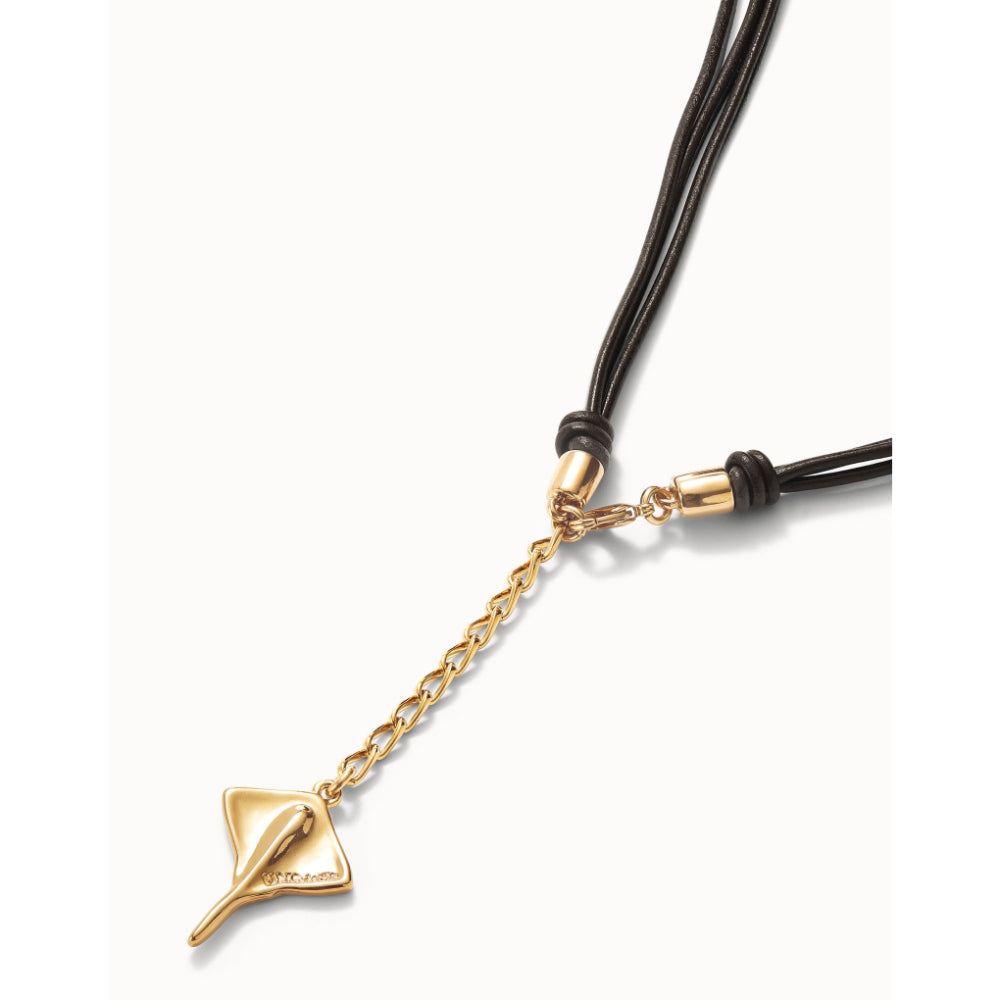 Unode50 18K Gold Plated Long Leather Pendant with Manta Ray Necklace image 5