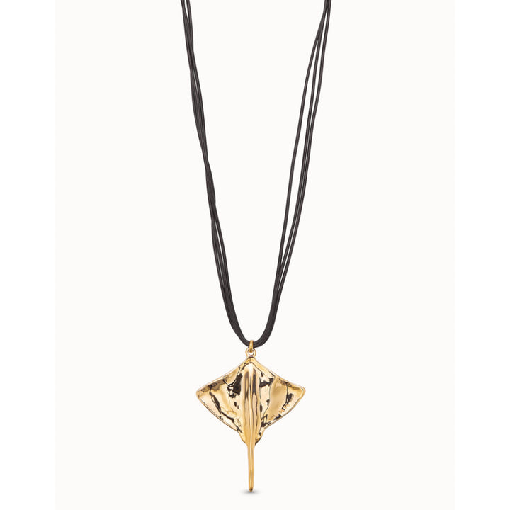Unode50 18K Gold Plated Long Leather Pendant with Manta Ray Necklace image
