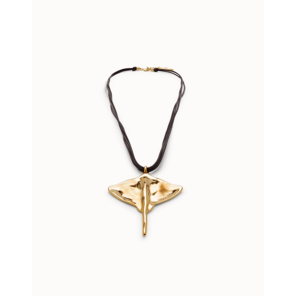 Unode50 18K Gold Plated Long Leather Pendant with Manta Ray Necklace - MococoUNOde50COL1929-U-18KNecklaces