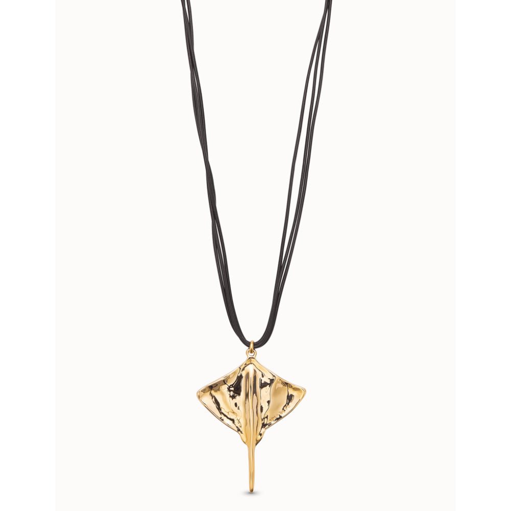 Unode50 18K Gold Plated Long Leather Pendant with Manta Ray Necklace - MococoUNOde50COL1929-U-18KNecklace