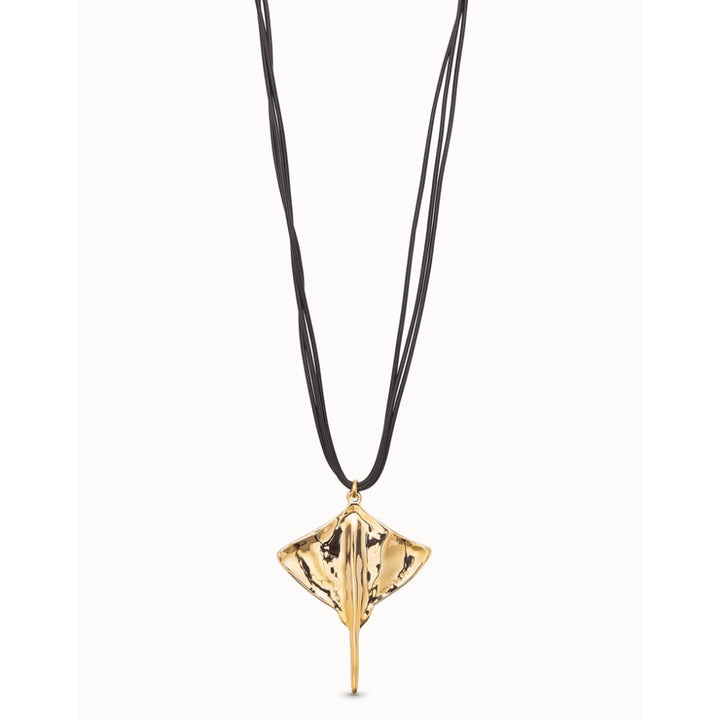 Unode50 18K Gold Plated Long Leather Pendant with Manta Ray Necklace - MococoUNOde50COL1929-U-18KNecklace
