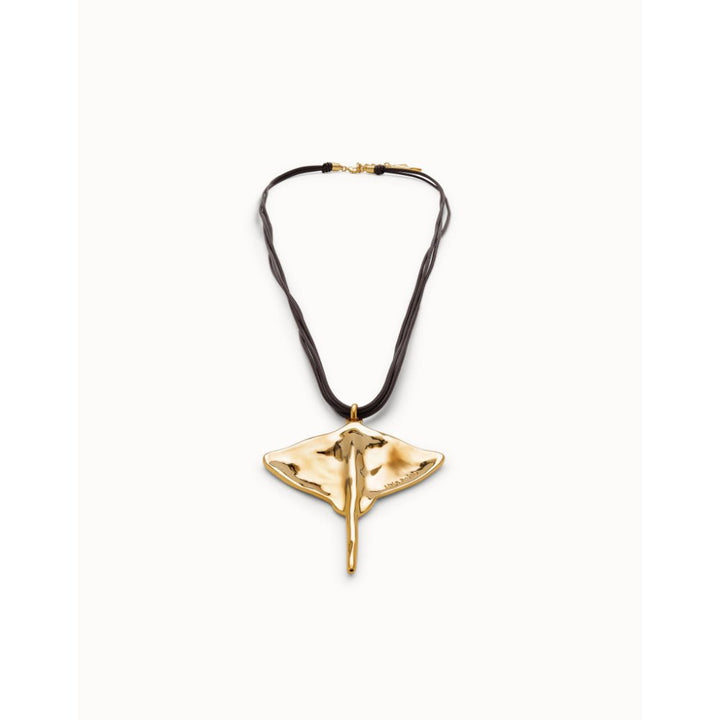 Unode50 18K Gold Plated Long Leather Pendant with Manta Ray Necklace - MococoUNOde50COL1929-U-18KNecklace