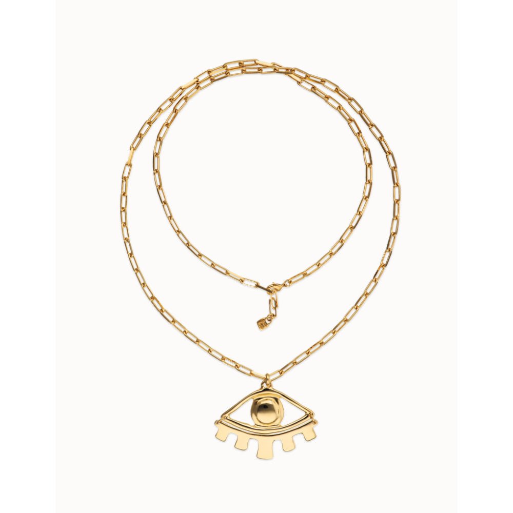 Unode50 18K Gold Plated Long Pendant Chain Central Eye Necklace - MococoUNOde50COL2034-18KNecklace