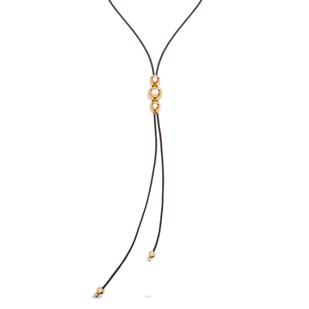 UNOde50 18K Gold - Plated Long Three Central Beaded Leather Pendant - MococoUNOde50COL1998MARORO0UNecklaces