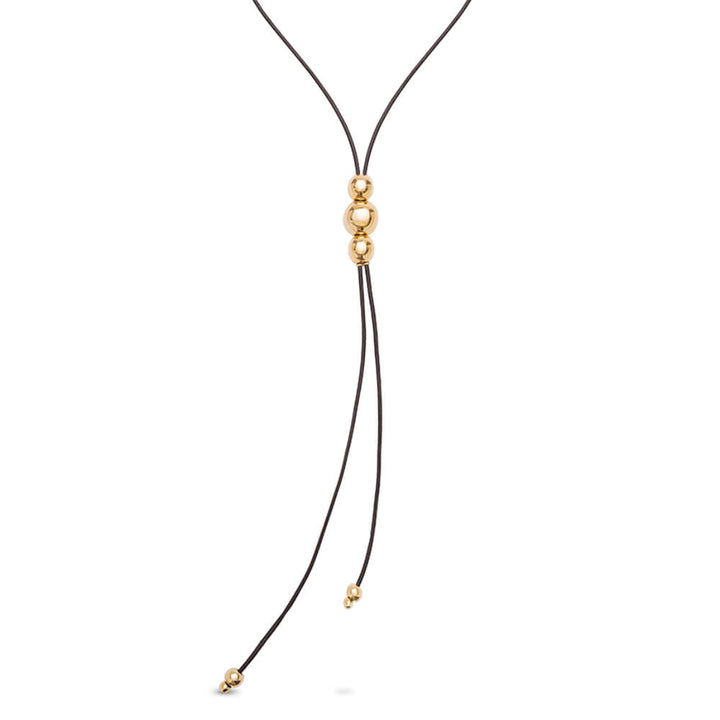 UNOde50 18K Gold - Plated Long Three Central Beaded Leather Pendant - MococoUNOde50COL1998MARORO0UNecklaces