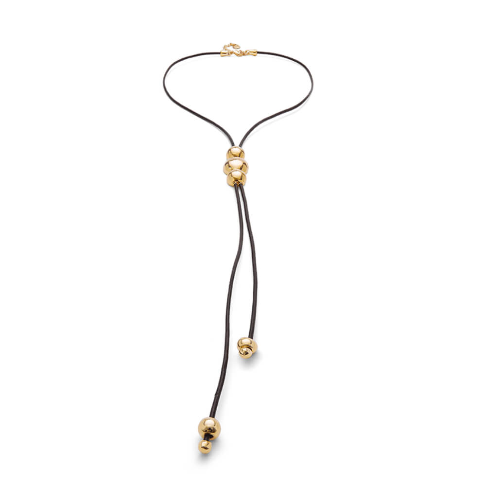 UNOde50 18K Gold - Plated Long Three Central Beaded Leather Pendant - MococoUNOde50COL1998MARORO0UNecklaces